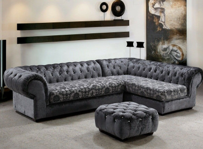 Klassische Chesterfield Stoff L-Form Couch Wohnlandschaft Ecksofa Garnitur